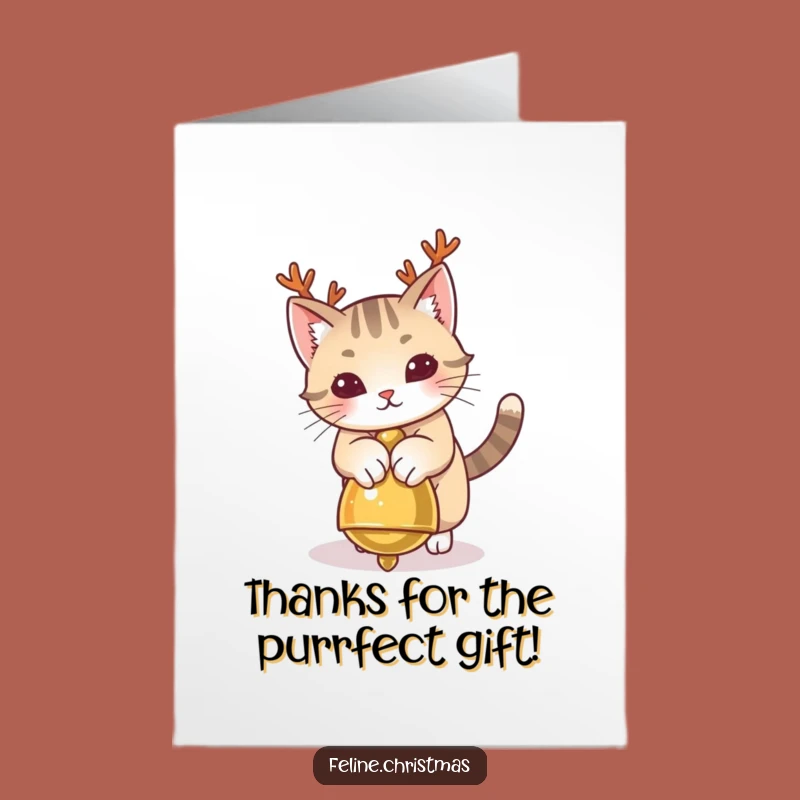 Humorous Free Printable Thank You Card: Antler Cat Jingle Bell Joy Gift