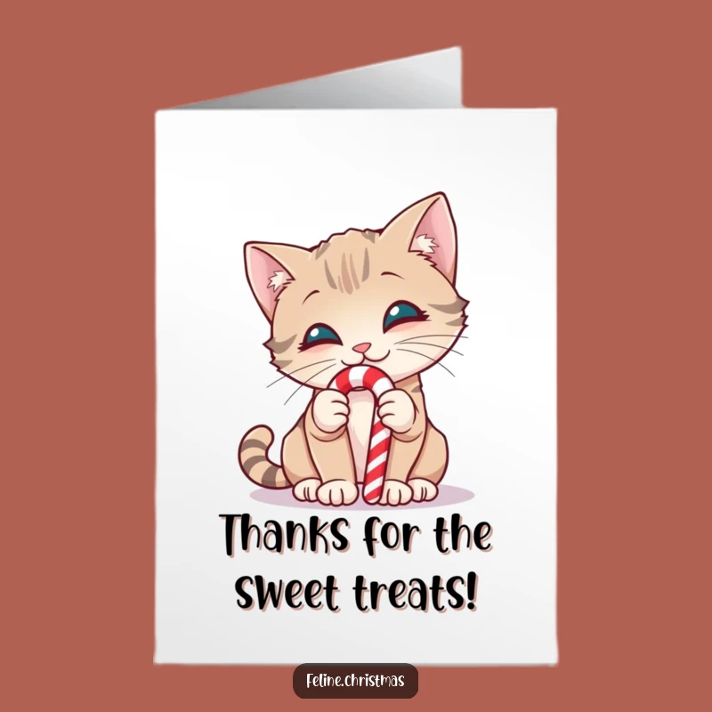 Free Printable Thank You Card: Curious Cat Candy Cane, Thoughtful Downloadable Gift