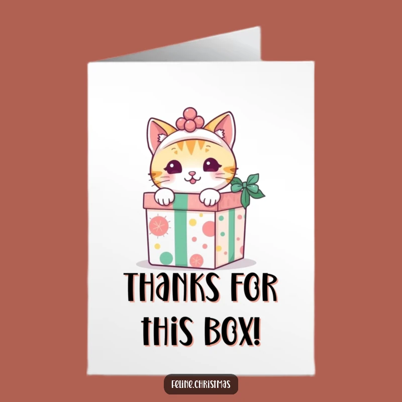 Free Printable Thank You Card: Kawaii Cat Gift Box Peek Download