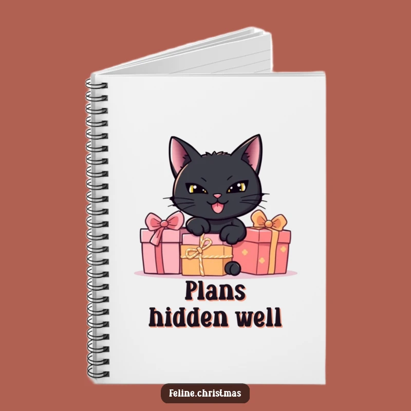 Funny Black Cat Hiding Presents Notebook - Jot Down Your Secrets