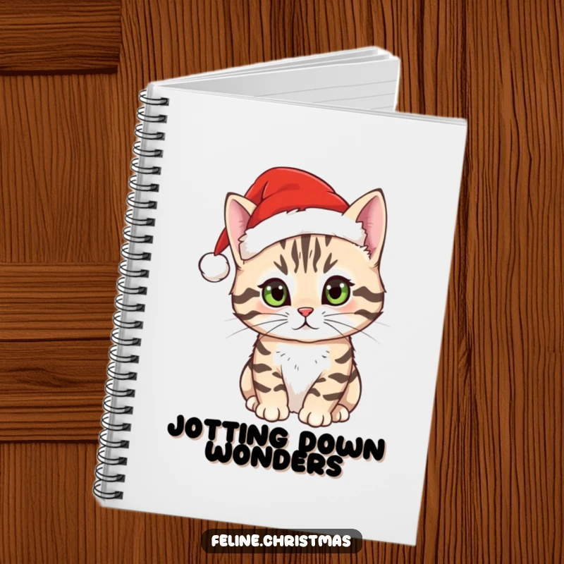 Funny tabby cat notebook showing a curious cat in a Santa hat, great for jotting down holiday plans.