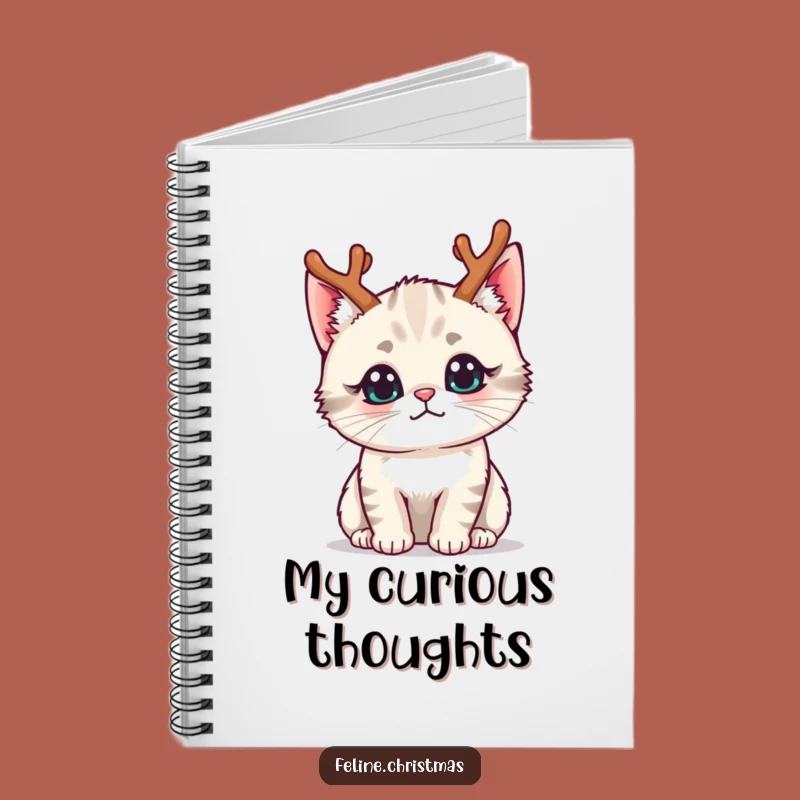 Funny Kawaii Reindeer Cat Notebook - Cute Curious Holiday Journal