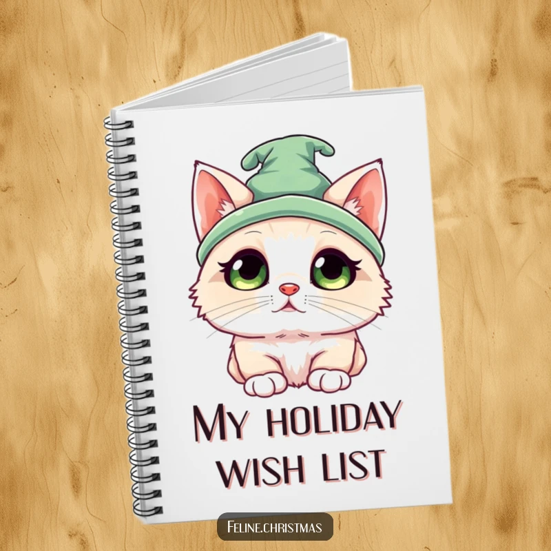 Funny Kawaii Ragdoll Elf Cat Notebook: A cute cat in an elf hat looking up innocently, inspiring festive and humorous notes.