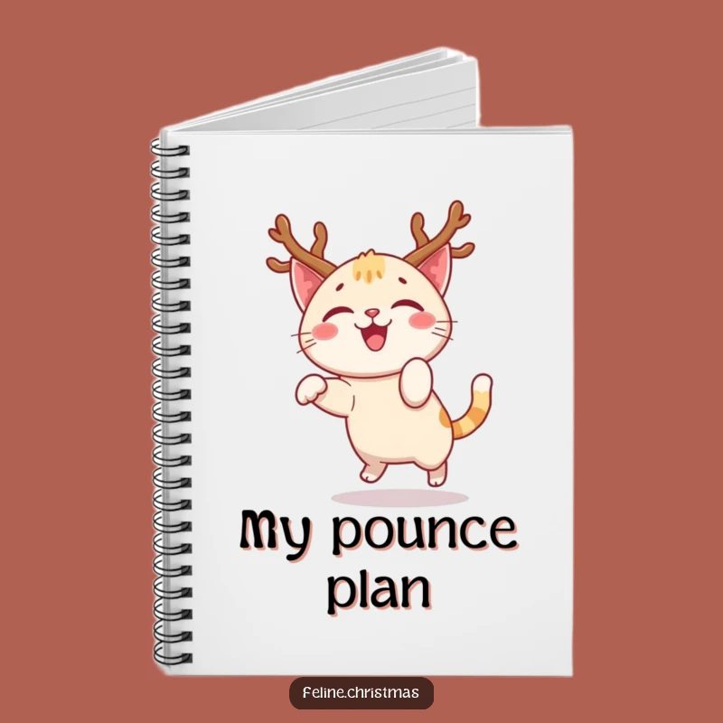 Funny Happy Cat Antlers Pounce Notebook - Joyful Kitty Journal Gift!