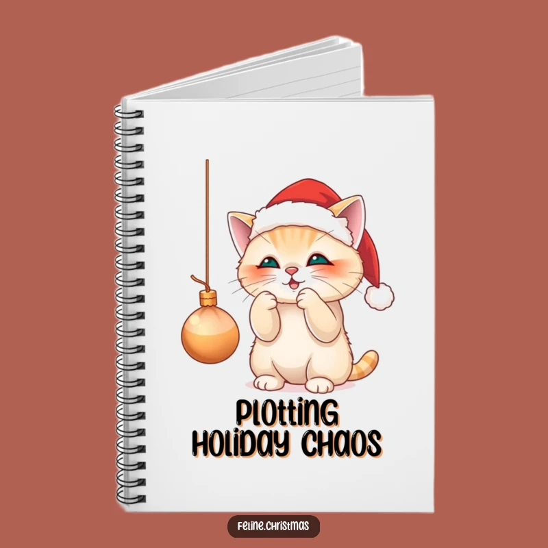 Funny Santa Cat Ornament Batting Notebook - Festive Kitty Journal Gift!