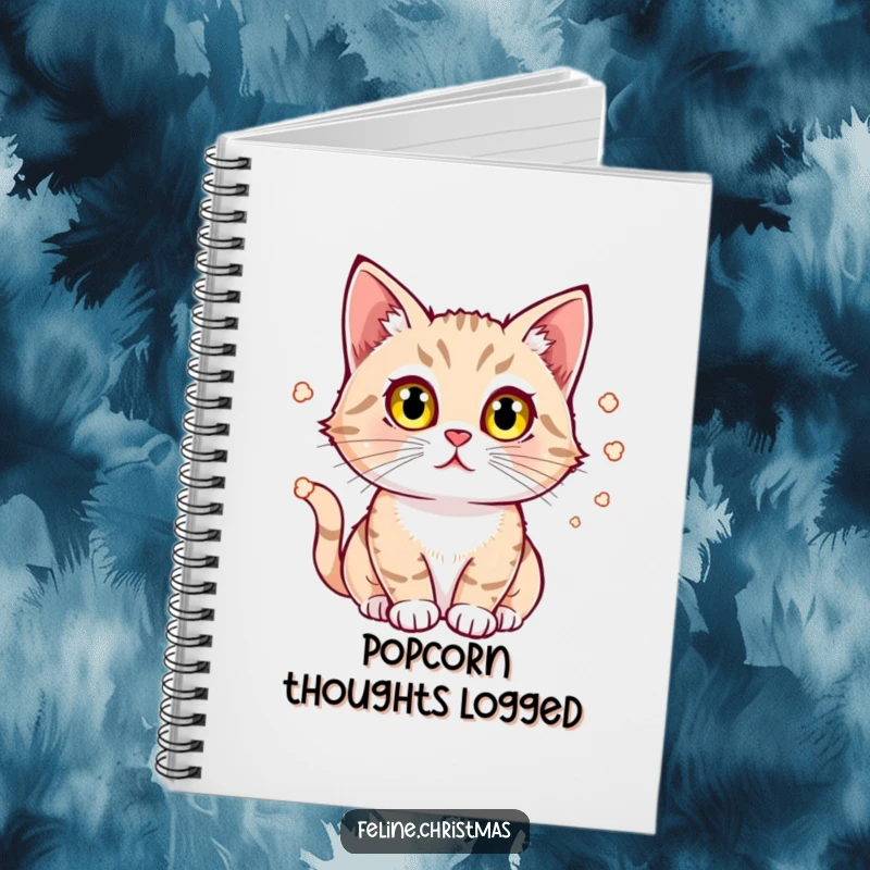 Funny Cat Notebook: A cat with bright eyes watches popcorn bounce, embodying fascination and creative inspiration for movie lovers.
