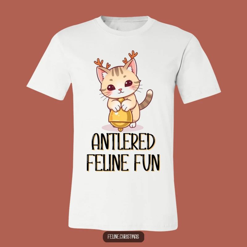 Funny Cat Antlers T-Shirt: Playful Kitty Pouncing, Festive Holiday Cat Apparel