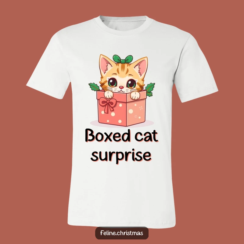 Funny Cat Gift Box T-Shirt: Curious Festive Kitty, Holiday Surprise, Perfect Xmas Gift!