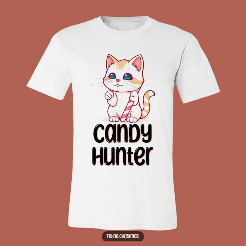 Funny Kawaii Cat Candy Cane T-Shirt: Holiday Sweetness, Great Funny Gift!