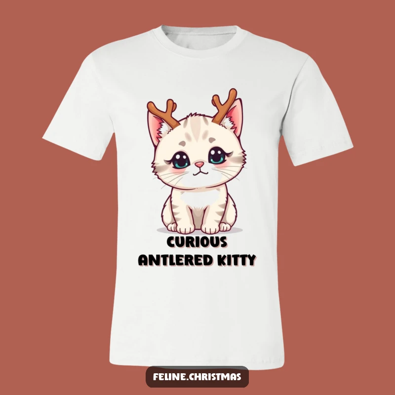 Funny Kawaii Reindeer Cat T-Shirt - Cute Curious Holiday Tee