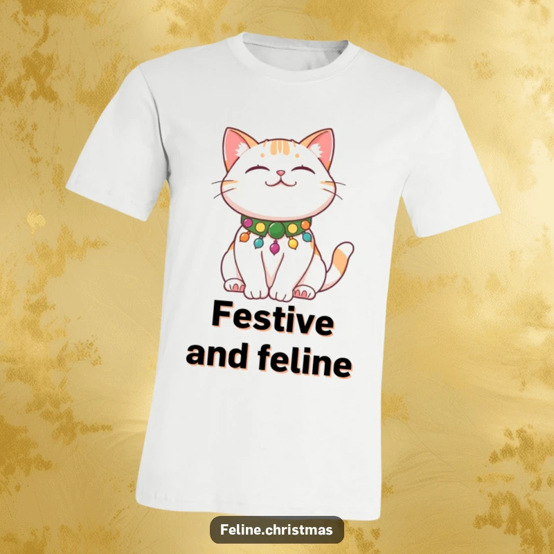 Funny Cat Stretch T-Shirt featuring a content cat in a festive collar stretching, comfortable and humorous.