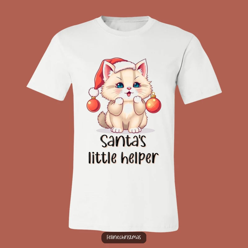 Funny Cat Santa Hat T-Shirt: Adorable Playful Kitty, Festive Holiday Apparel Gift!