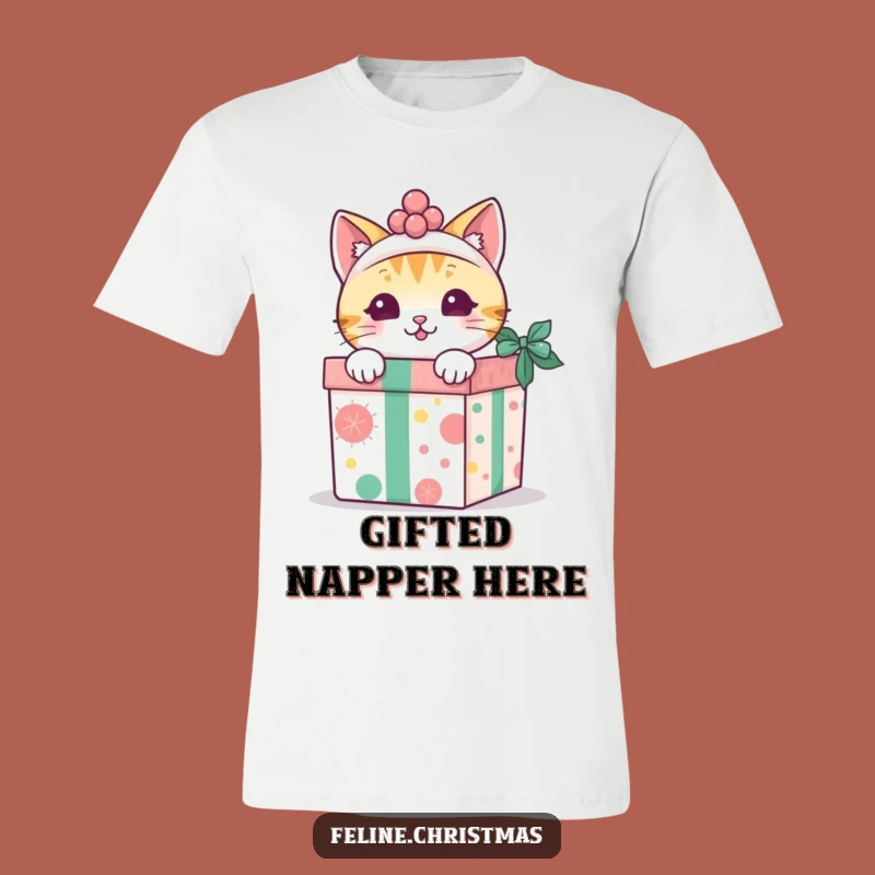 Funny Kawaii Cat Gift Box T-Shirt - Cute Peekaboo Holiday Tee