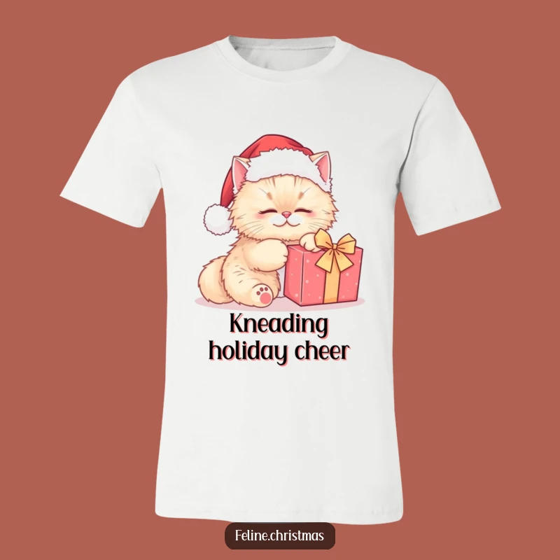 Funny Persian Cat Santa T-Shirt: Cute Kitty Kneading Present, Humorous Holiday Tee