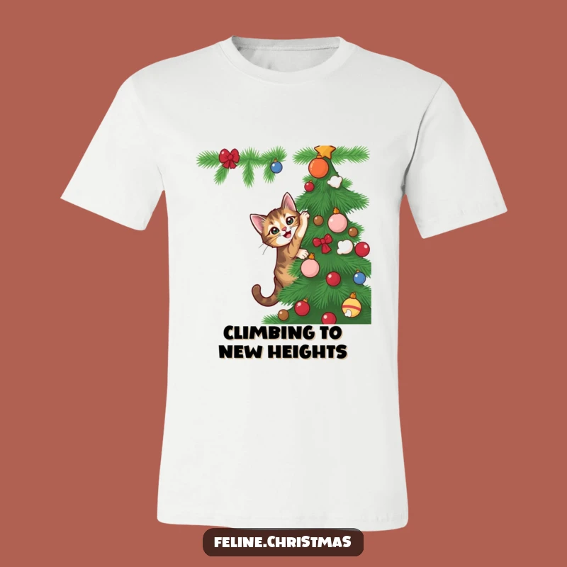 Funny Tabby Cat Christmas Tree Shirt - Playful Climber Tee Gift