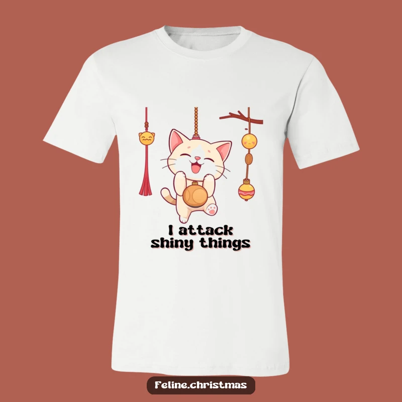 Funny Cat Ornament T-Shirt: Gleeful Pounce, Festive Feline Fun, Hilarious Holiday Gift