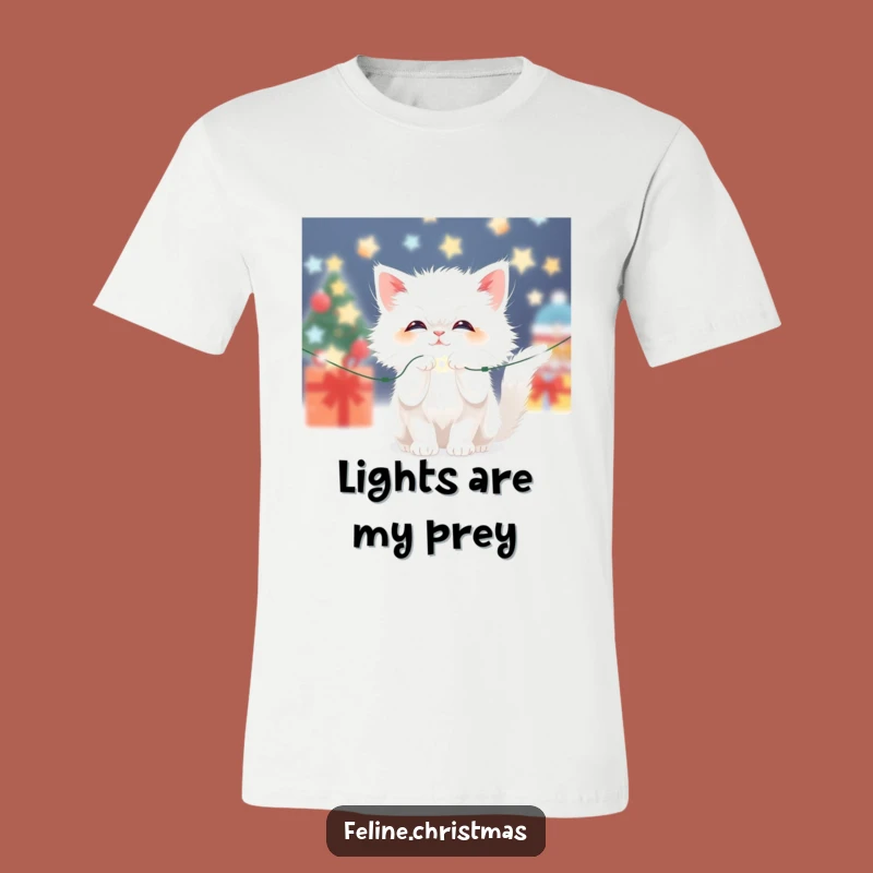 Funny Kawaii White Cat Light T-Shirt: Festive Holiday Mischief for a Hilarious Gift!