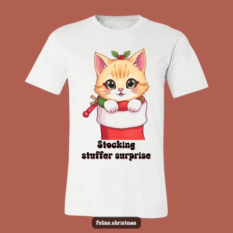 Funny Cat Stocking T-Shirt: Festive Peek, Cozy Feline Fun, Hilarious Holiday Gift
