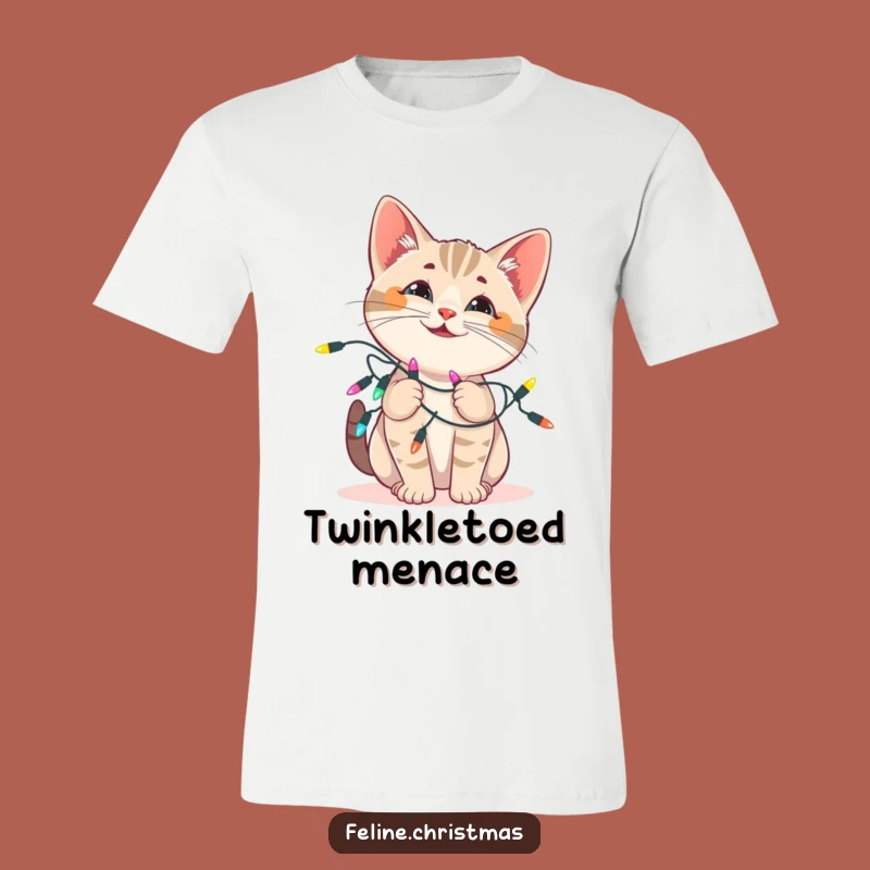 Funny Cat Lights T-Shirt: Playful Kitty Tangle, Festive Fun, Perfect Xmas Apparel!