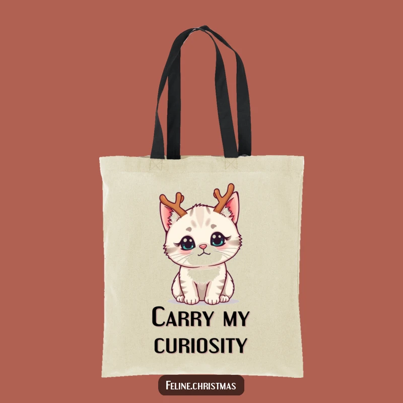 Funny Kawaii Reindeer Cat Tote Bag - Cute Curious Holiday Bag