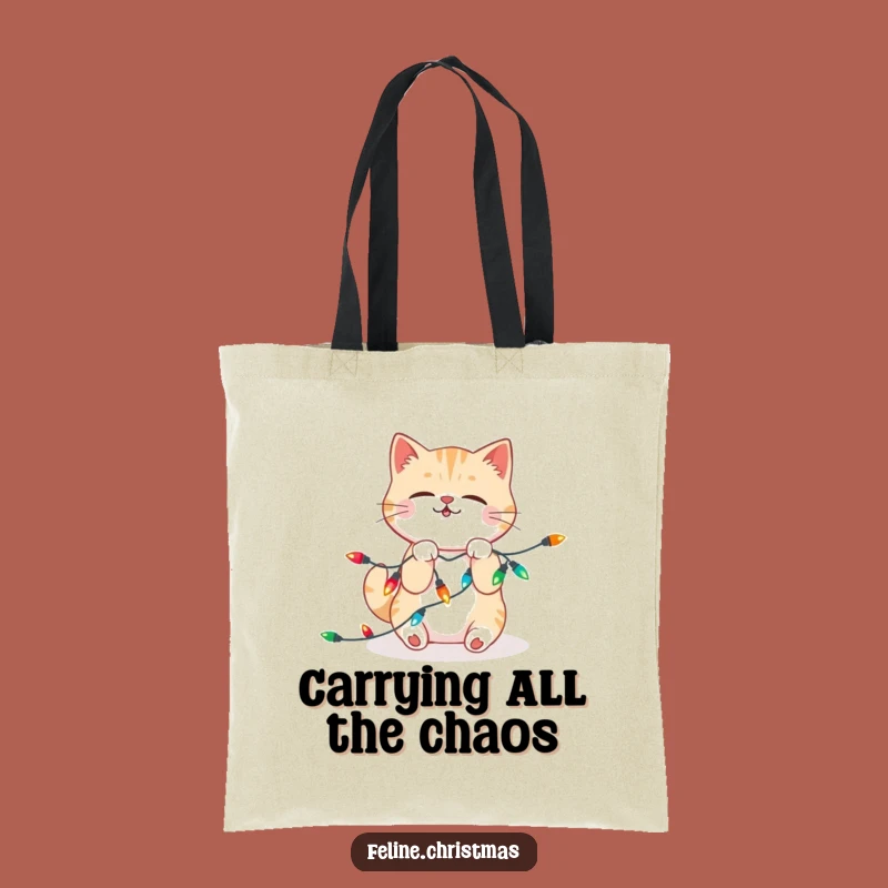 Funny Kawaii Cat Lights Tote Bag: Carry Holiday Cheer, Perfect Funny Gift!