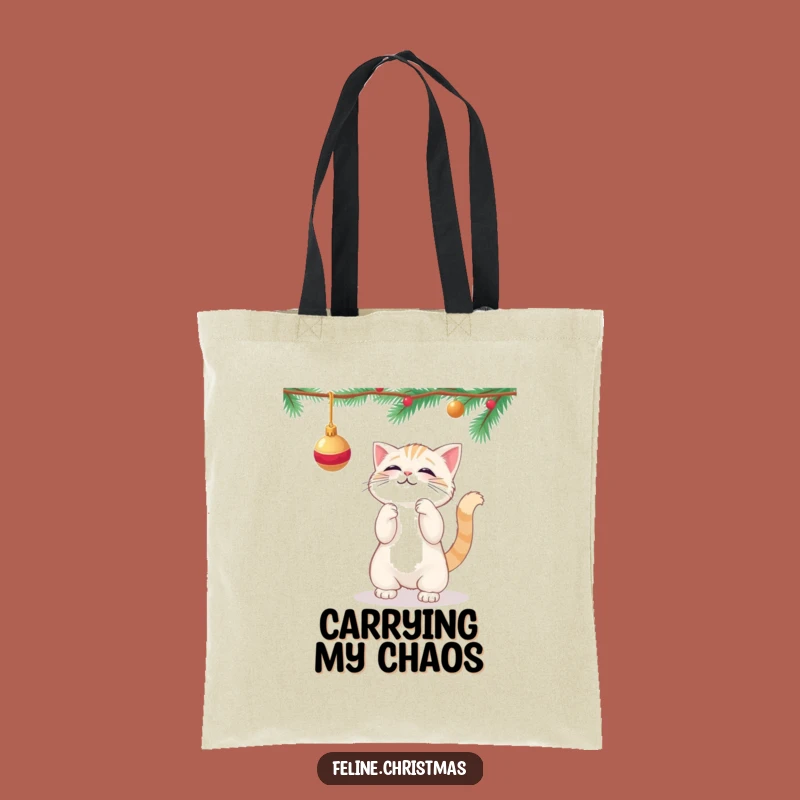 Funny Kawaii Cat Ornament Tote Bag - Cute Holiday Shopping Bag