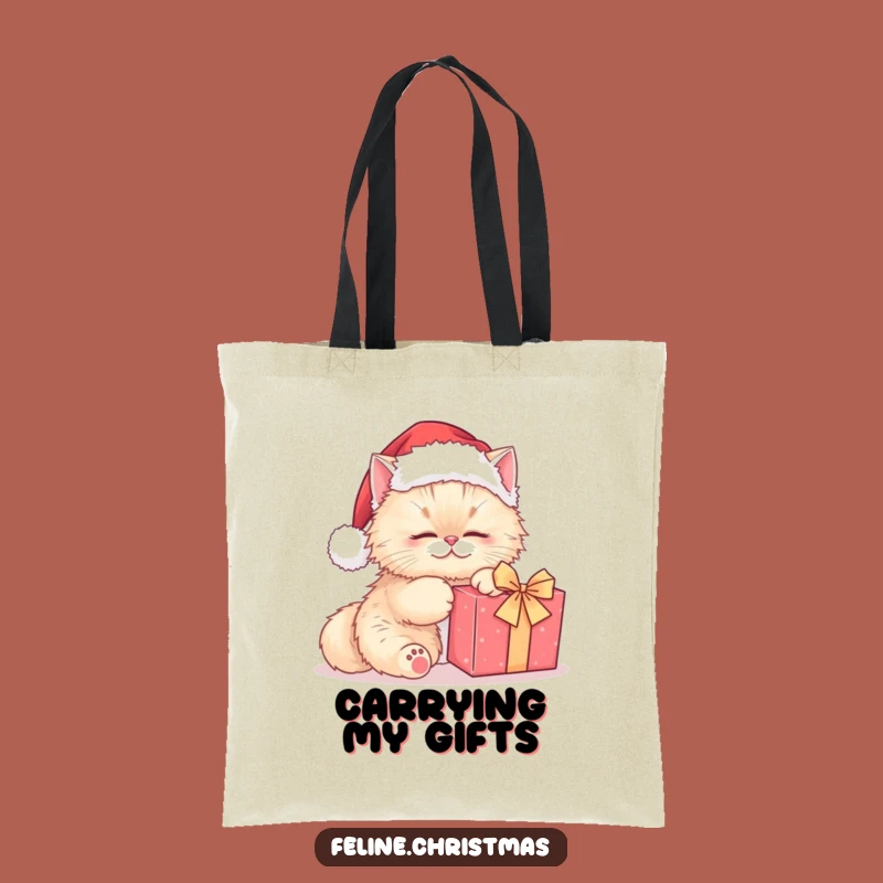 Funny Persian Cat Santa Tote Bag: Cute Kitty Kneading Present, Festive Holiday Gift