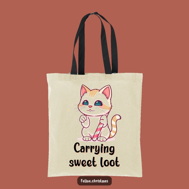 Funny Kawaii Cat Candy Cane Tote Bag: Carry Holiday Joy, Ideal Funny Gift!