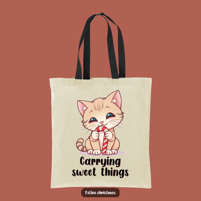Funny Curious Cat Candy Cane Tote Bag - Sweet & Hilarious Accessory!
