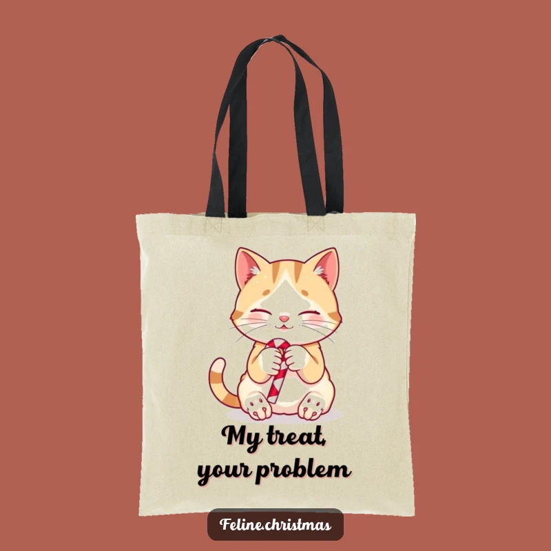 Funny Cat Candy Cane Tote Bag: Cute Kitty Shopping Bag Gift