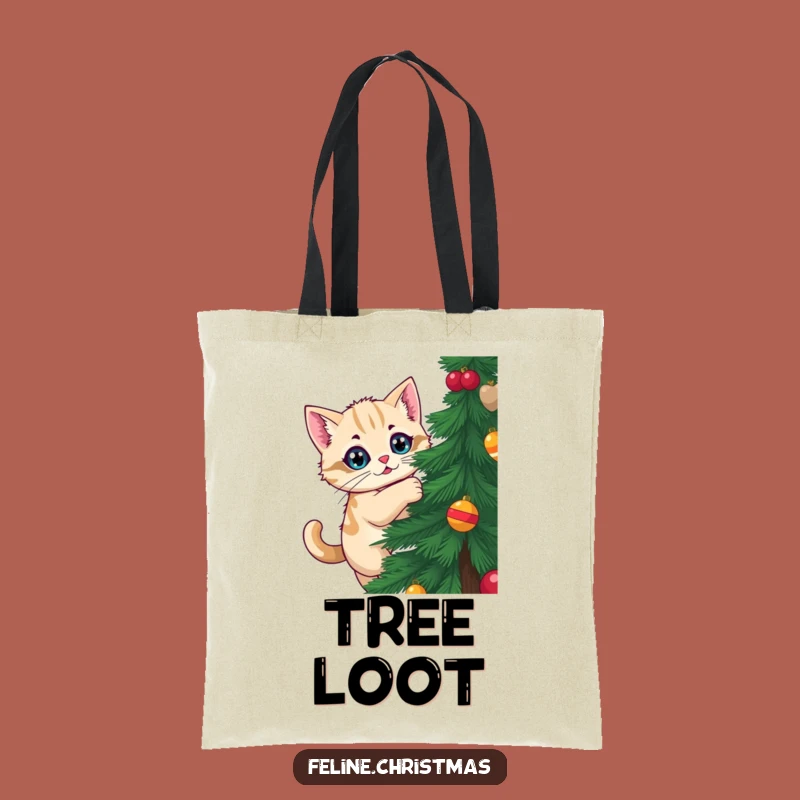Funny Climbing Cat Christmas Tote Bag: Tree Climber Carry-All, Gift