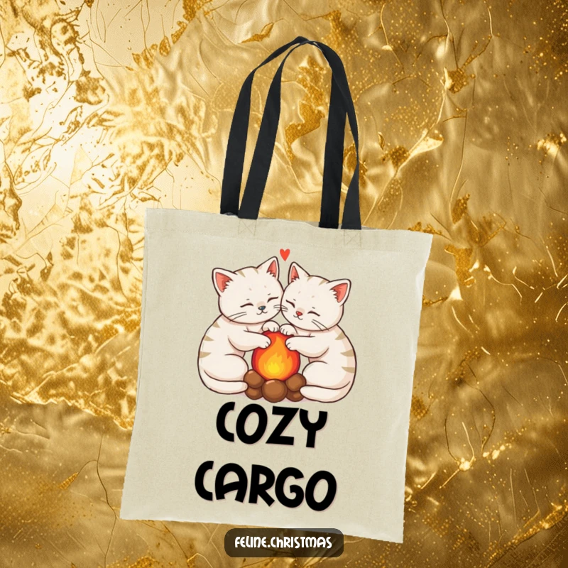 Funny Kawaii Cats Tote Bag: Two cats snuggle by a hearth, bringing funny cozy vibes to your everyday adventures.