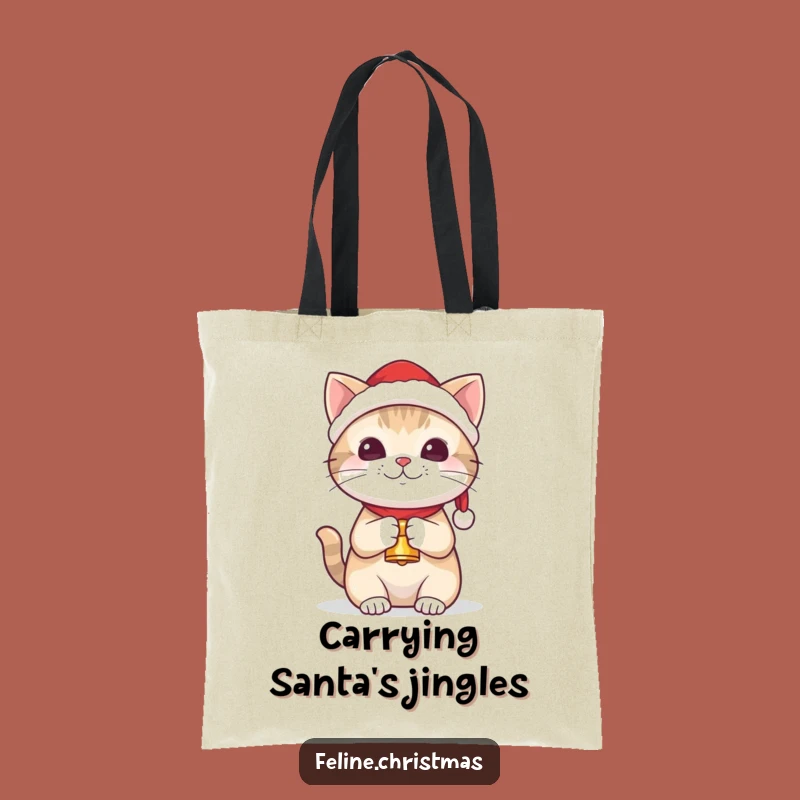 Funny Kawaii Santa Cat Tote Bag - Cute Holiday Shopping Bag
