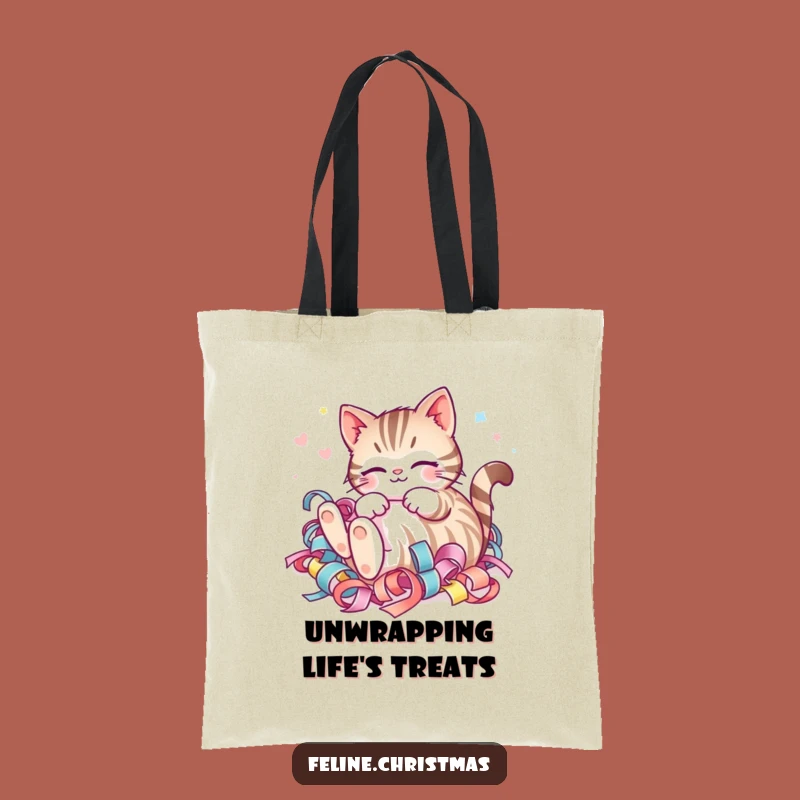 Funny Kawaii Striped Cat Ribbon Tote Bag: Your Hilarious Festive Companion for Errands!