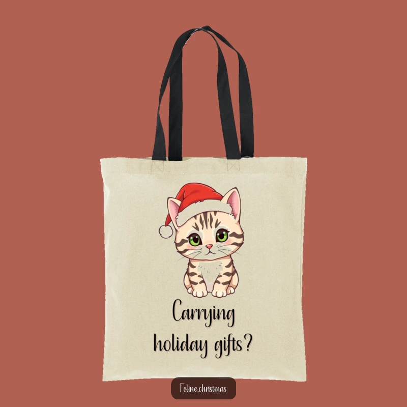 Funny Tabby Cat Santa Hat Tote Bag - Curious Holiday Accessory