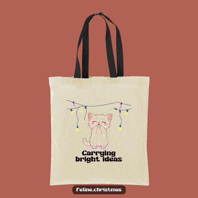 Funny White Cat Lights Tote Bag - Carry Your Festive Fun