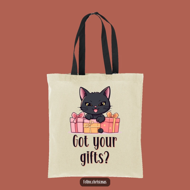 Funny Black Cat Hiding Presents Tote Bag - Carry Your Secrets in Style